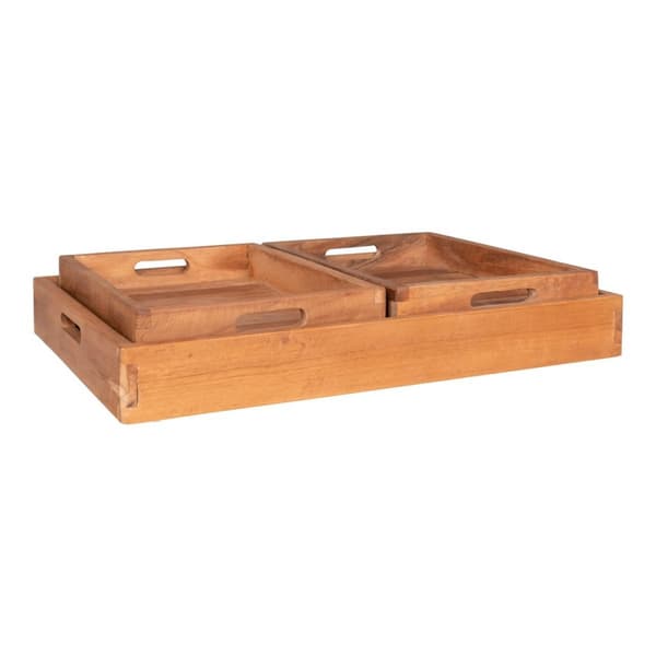 Rootz teak serveringsbrickor uppsättning av 3 - mellanmålsplattor - aptitretare brickor - lägger till värme - 18x26x5 cm / 29x39x5 cm