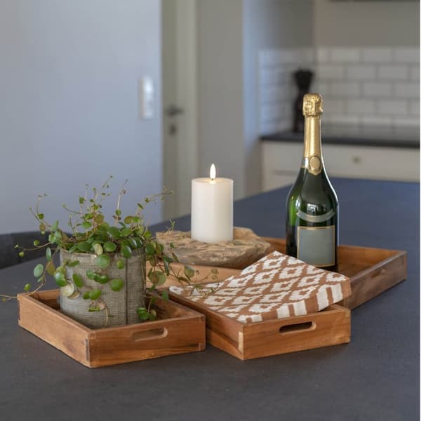 Rootz teak serveringsbrickor uppsättning av 3 - mellanmålsplattor - aptitretare brickor - lägger till värme - 18x26x5 cm / 29x39x5 cm
