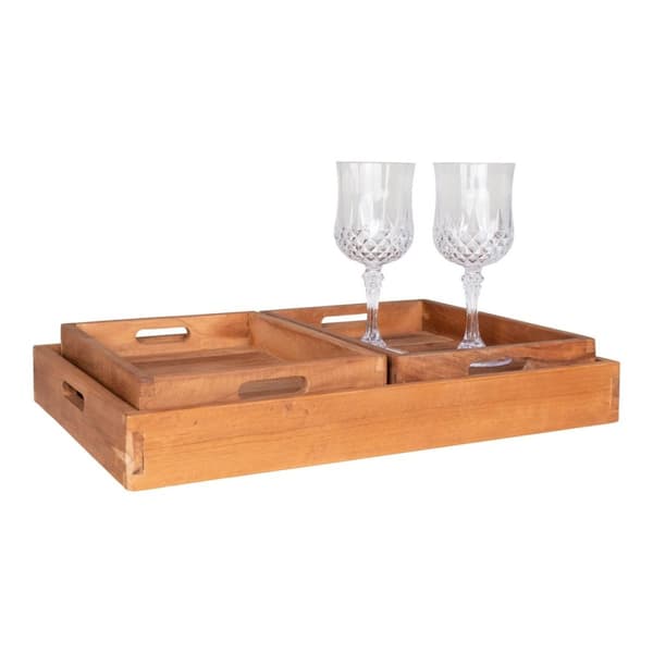Rootz teak serveringsbrickor uppsättning av 3 - mellanmålsplattor - aptitretare brickor - lägger till värme - 18x26x5 cm / 29x39x5 cm