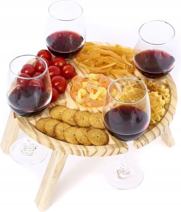 HOPPLÅBART PICKNICKBORD FÖR SNACKS, OST, VIN OCH FÖRRÄTTER I TRÄ