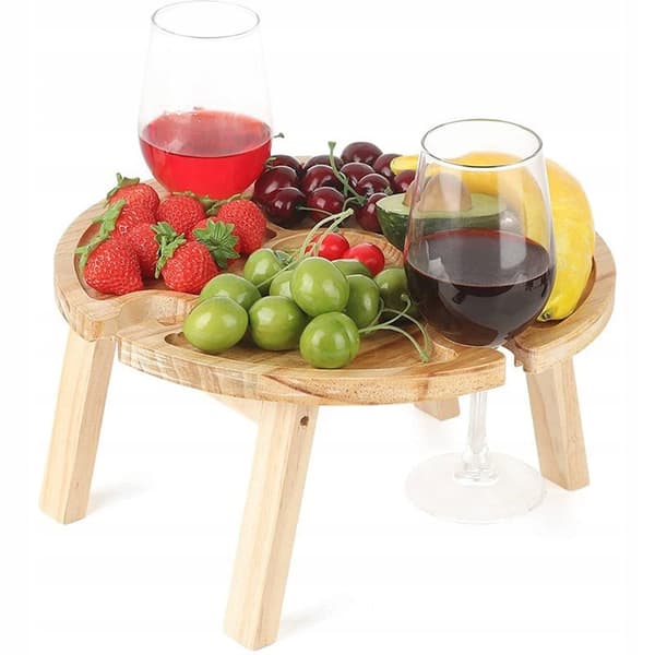 HOPPLÅBART PICKNICKBORD FÖR SNACKS, OST, VIN OCH FÖRRÄTTER I TRÄ