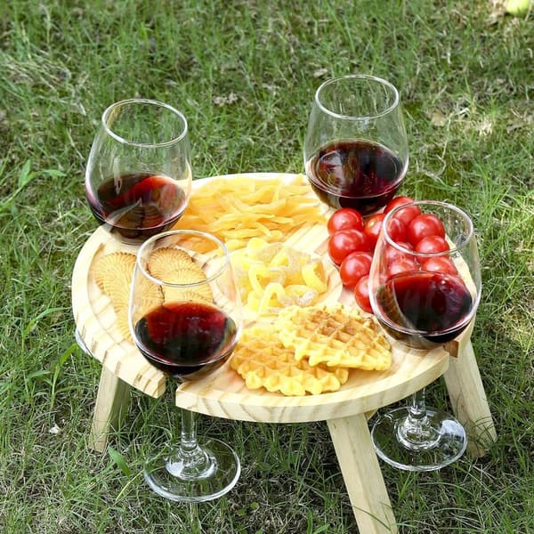HOPPLÅBART PICKNICKBORD FÖR SNACKS, OST, VIN OCH FÖRRÄTTER I TRÄ