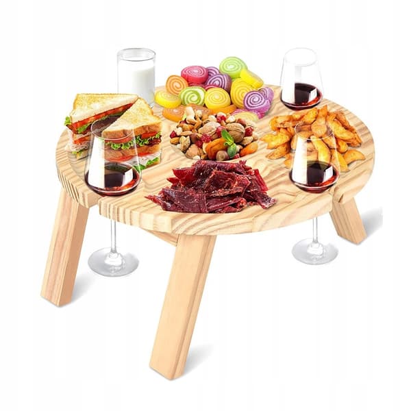 HOPPLÅBART PICKNICKBORD FÖR SNACKS, OST, VIN OCH FÖRRÄTTER I TRÄ