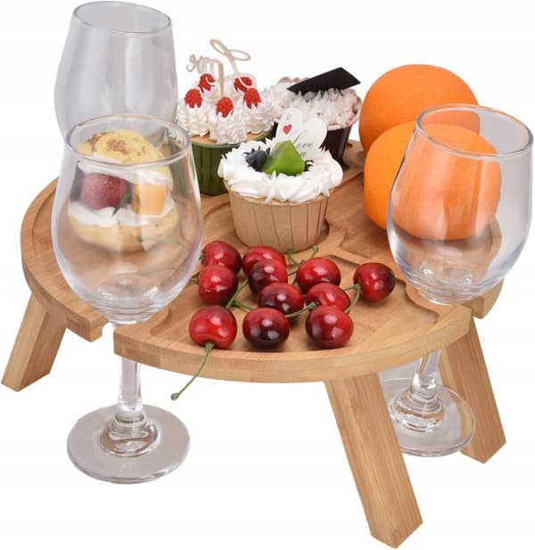 HOPPLÅBART PICKNICKBORD FÖR SNACKS, OST, VIN OCH FÖRRÄTTER I TRÄ