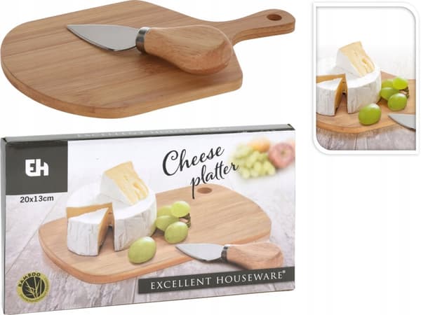 Ostbricka i bambu med kniv 12 x 20 cm