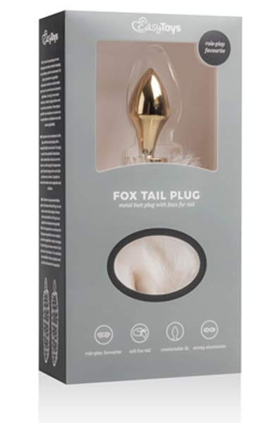 Easytoys Fox Tail Plug Gold/White Analplugg med hale