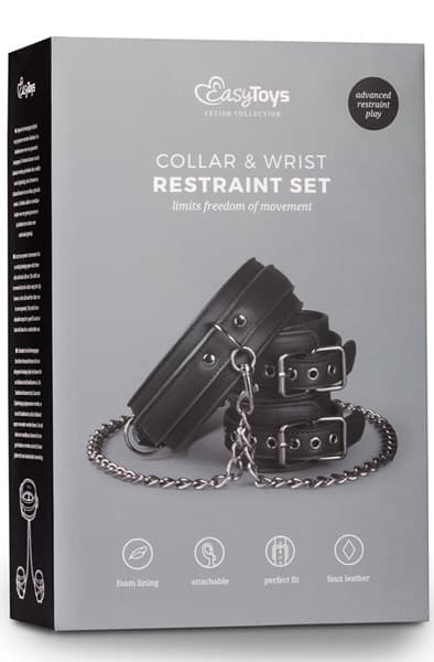 Easytoys Leather Collar With Handcuffs Halsbånd og håndjern