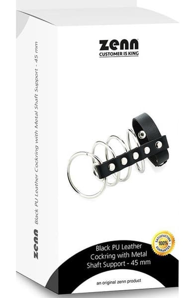 Black Artificial Leather Cockring With Metal Shaft Support 45mm
