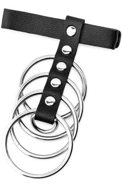Black Artificial Leather Cockring With Metal Shaft Support 45mm