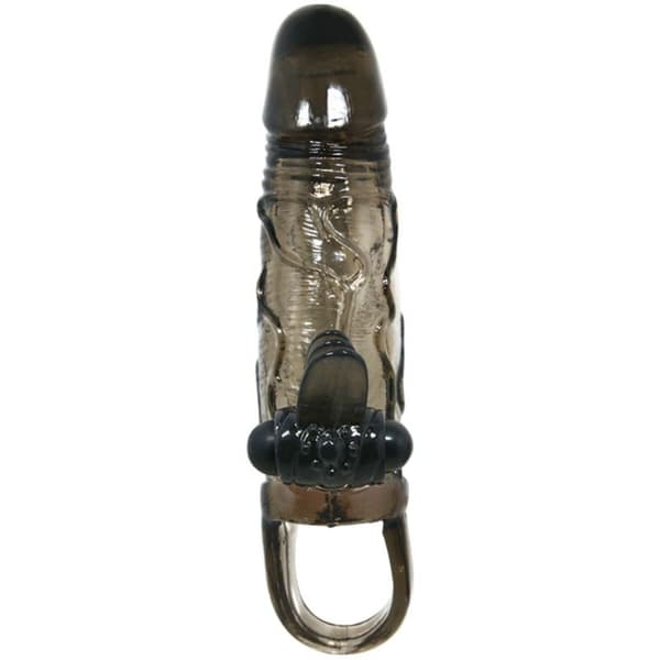 BRAVE MAN PENIS COVER WITH CLIT AND ANAL STIMULATION DOUBLE BULLET BLACK 16.5 CM