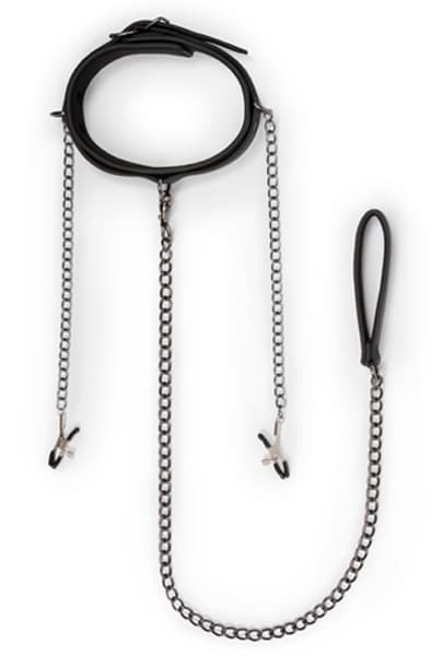 Easytoys Leather Collar With Nipple Chains