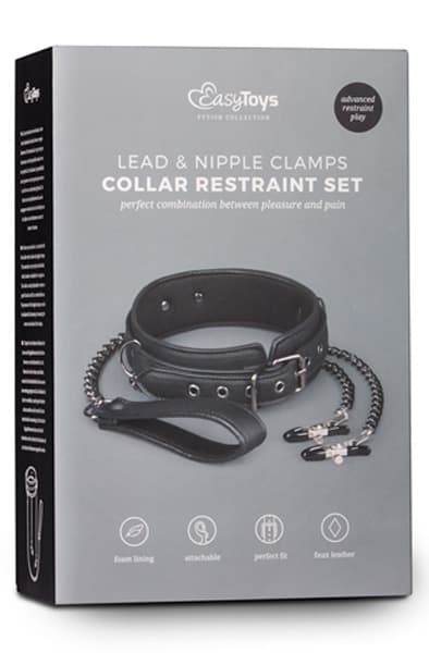 Easytoys Leather Collar With Nipple Chains
