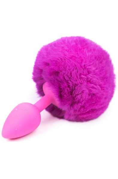 Purple Faux Fur Rabbit Tail With Silicone Plug S Analplugg med hale