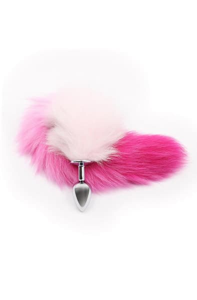 Pink & White Faux Tail With Stainless Plug S Analplugg med hale