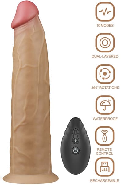 Dual-Layered Silicone Vibe With Rotation 22,5cm Dildo med vibrator