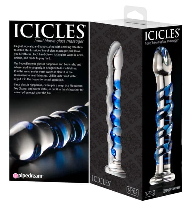 ICICLES NR. 5 GLAS DILDO BLÅ