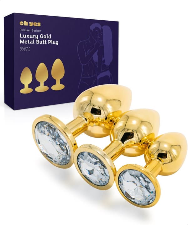 Gold Stål Anal Plug til kvinder og mænd - Butt Plug Sæt 3-delt - Gold