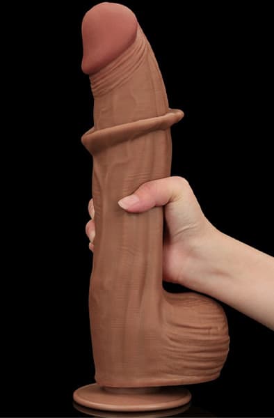 Lovetoy Sliding Skin Dual Layer Dildo Brown 31 cm XL dildo