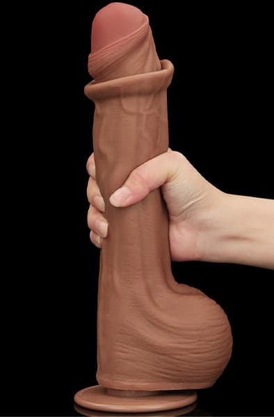 Lovetoy Sliding Skin Dual Layer Dildo Brown 29 cm XL dildo