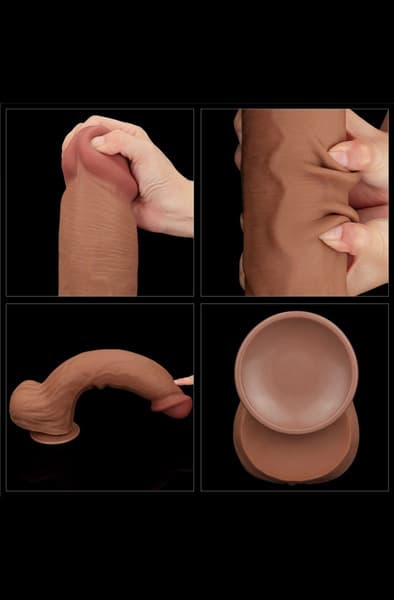 Lovetoy Sliding Skin Dual Layer Dildo Brown 36 cm XL dildo