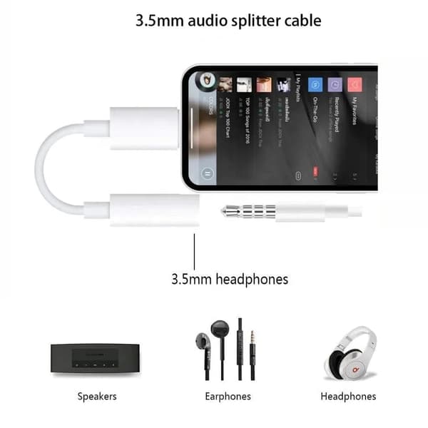 Lightning till 3,5 mm Hörlursadapter - Passar alla iPhones - VIT
