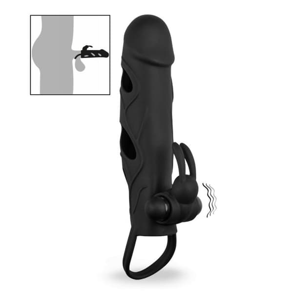 Rabbit Silicone Vibrating Sheath - LOVE &amp; VIBES - BigMen Collection - Cockring och klitorisstimulering