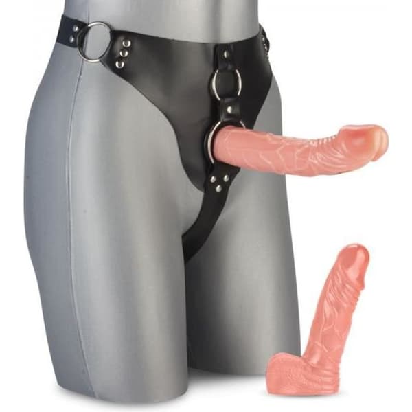 Sele med 2 Strap-on dildos - LOVE &amp; VIBES - O-ring - 14,5 cm - 20,0 cm - Grå