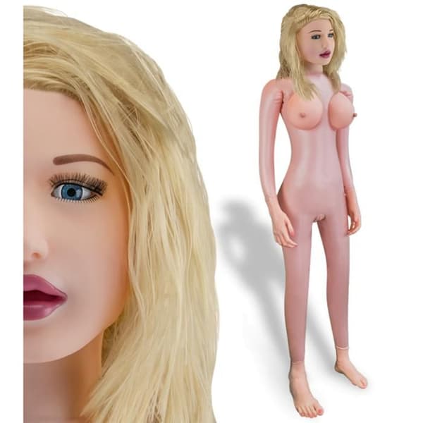 Högkvalitativ uppblåsbar docka blond sugande anus vagina