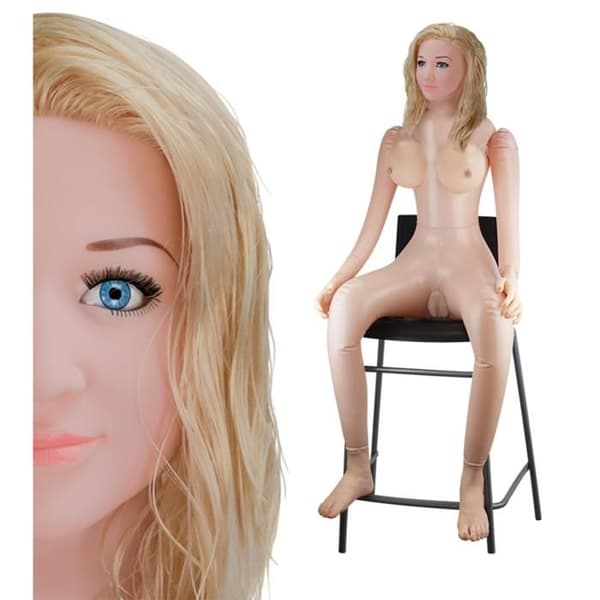 Realistisk sittande blond vibrerande sexig uppblåsbar docka Roxane