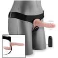 Miniatyrbild 1 av 2: Dubbel Gode Ceinture - KÄRLEK OCH VIBBAR - Realistisk Vibrerande - 2 Godechés - Justerbar Selen - TPR Mjuk Beröring