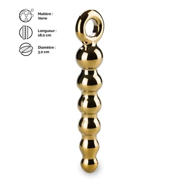 Glas anal radband - Treasure - Sex bollar - Progressiv diameter - Guldfärg