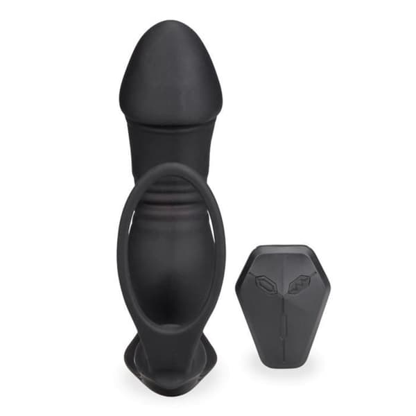 Vibrerande analplugg och automatisk fram och tillbaka med cockring Héra Noir