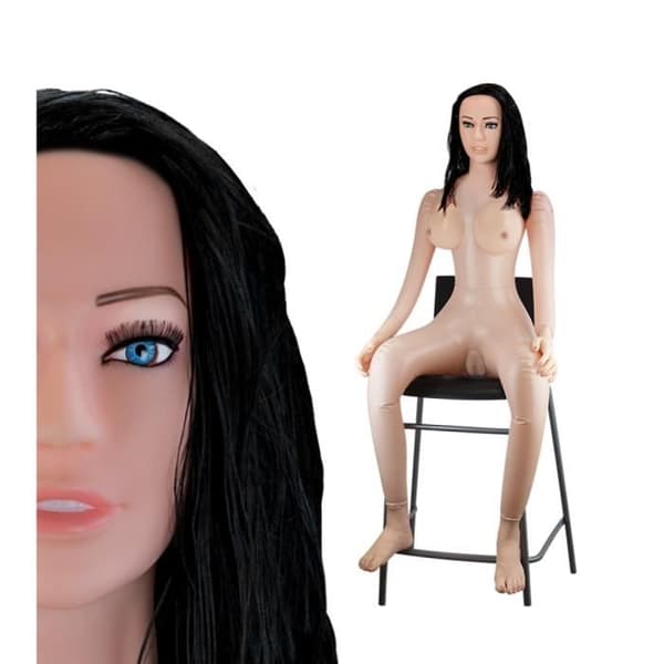 Uppblåsbar docka - LOVE AND VIBES - Sittande brunett - 100 % latex - Sittställning - Vuxna