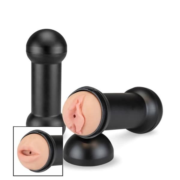 Dubbel masturbator - KÄRLEK OCH VIBRAR - Trång vagina och kräsmagad mun - Svart - Engångsbruk: Nej - 22cm