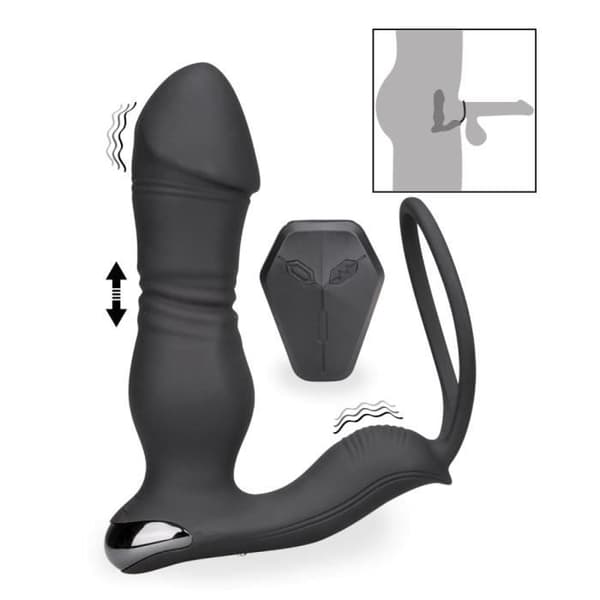Vibrerande och fram och tillbaka analplugg med Héra cockring - LOVE AND VIBES Collection Black