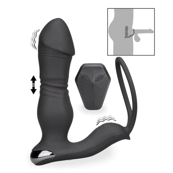Vibrerande och fram och tillbaka analplugg med cockring Héra Noir