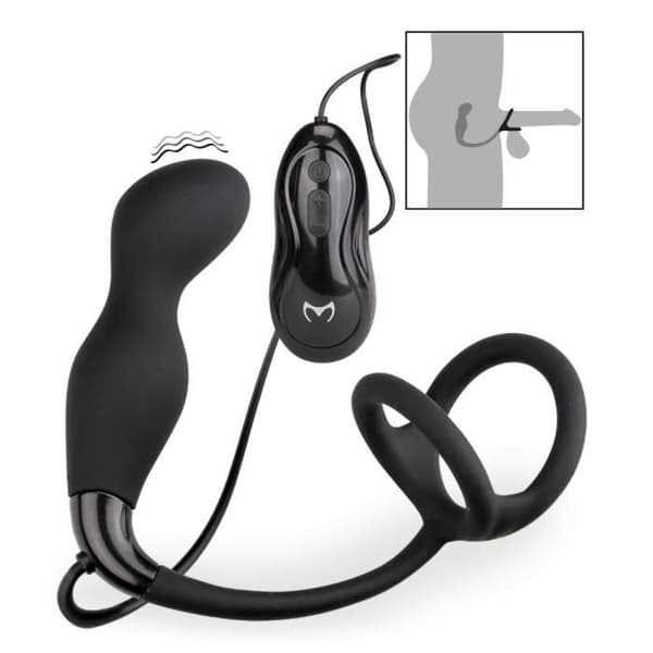 Vibrator för män anal dildo Liten prostatastimulator med dubbel cockring Remember Black
