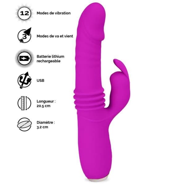 USB fram och tillbaka kaninvibrator 12 hastigheter Lila