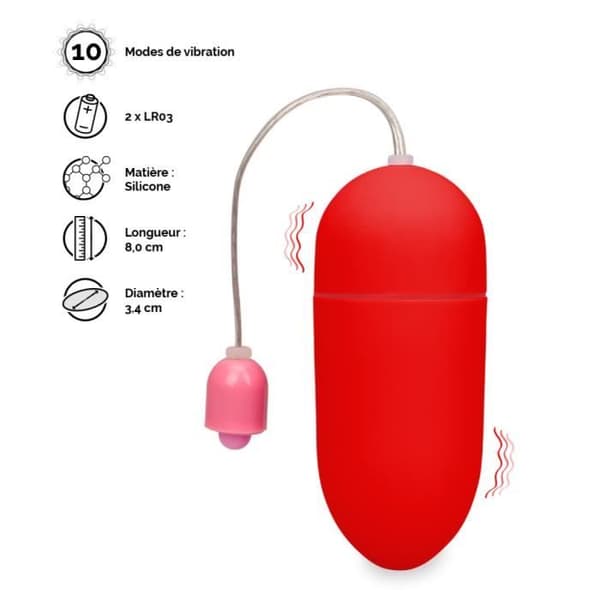 Vibrerande ägg Wiggle - Röd - Ultra mjuk silikon - 10 vibrationslägen - Trådad fjärrkontroll