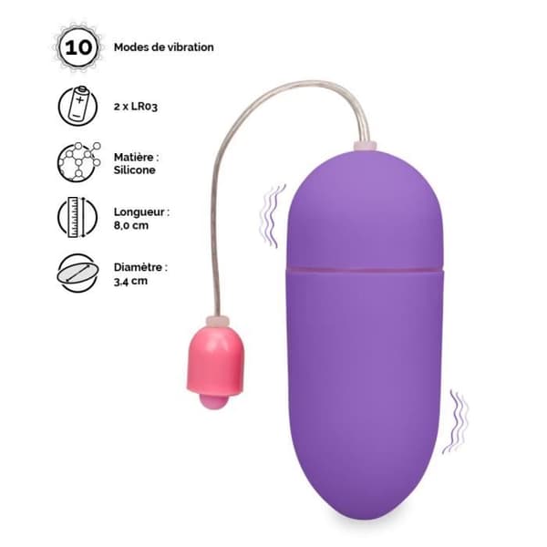 Vibrerande ägg Wiggle - L Lila - Ultra mjuk silikon - 10 vibrationslägen - Fjärrkontroll med kabel
