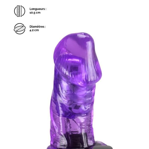Dubbel fjärrstyrd vibrerande strap-on dildo med lila tråd