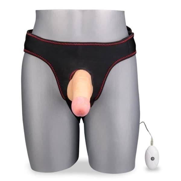 Vibrerande strap-on dildo 18,0 cm 10 lägen Ljus hud
