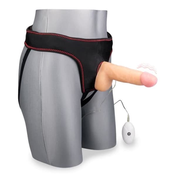 Vibrerande strap-on dildo 18,0 cm 10 lägen Ljus hud