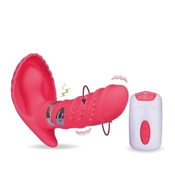 Rosa fjärrstyrda vibrerande och roterande elektrostimuleringstrosor