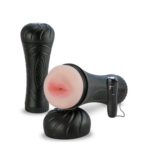 Masturbator - KÄRLEK OCH VIBRATIONER - Vibrerande Mun - Svart - 7 intensiva vibrationslägen - Naturlig textur