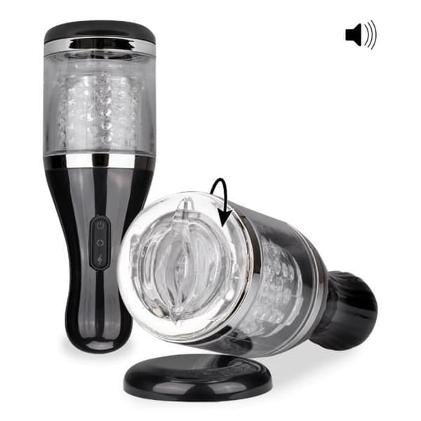 Roterande manlig masturbator med Huzzah Voice Function Svart