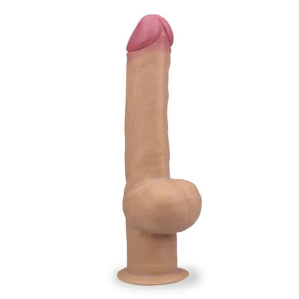 Mycket realistisk sugkopp dildo stor diameter och handtag 30,0 cm ljus hud