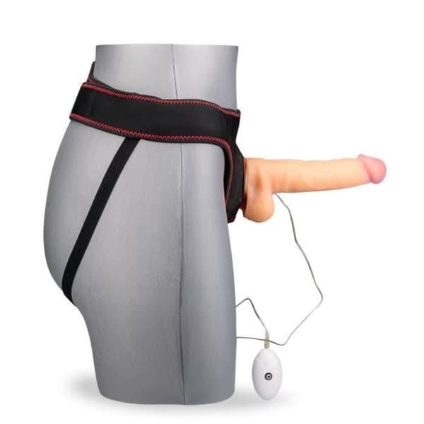 Vibrerande strap-on dildo - Lätt hud - 20,0 cm - 10 lägen