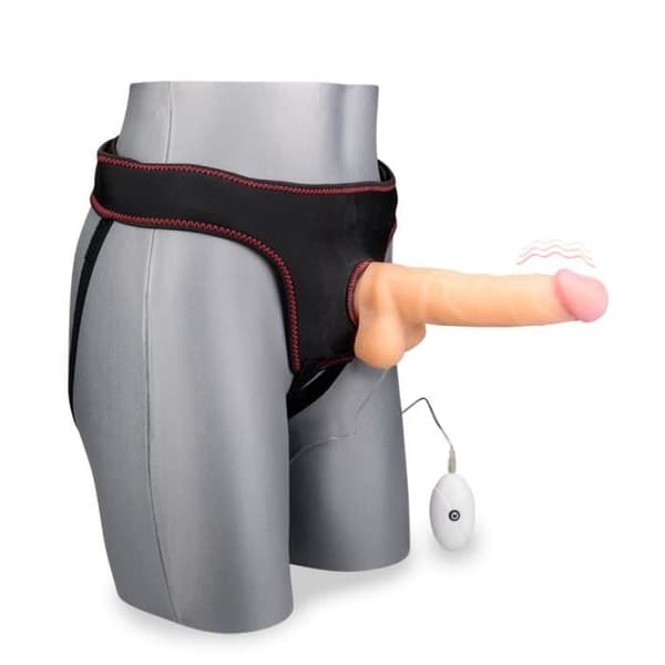 Vibrerande strap-on dildo - Lätt hud - 20,0 cm - 10 lägen