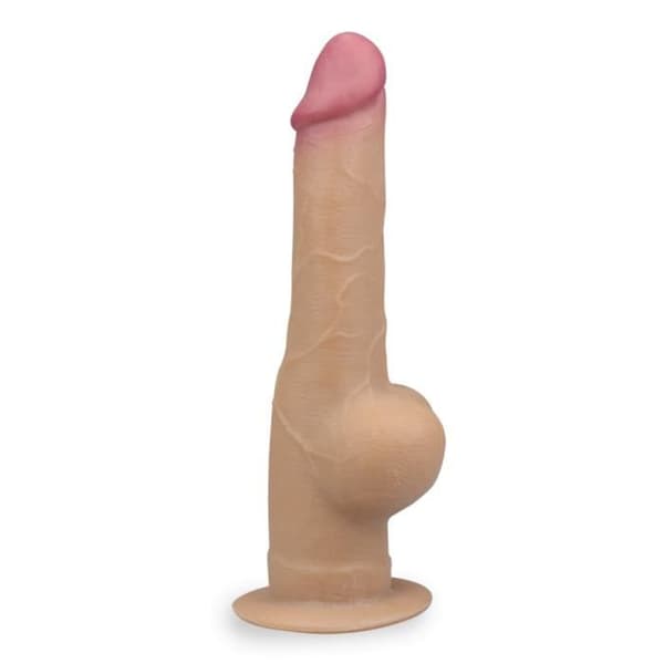 Dubbellagers silikon sugkopp dildo med handtag 25,0cm Ljus hud